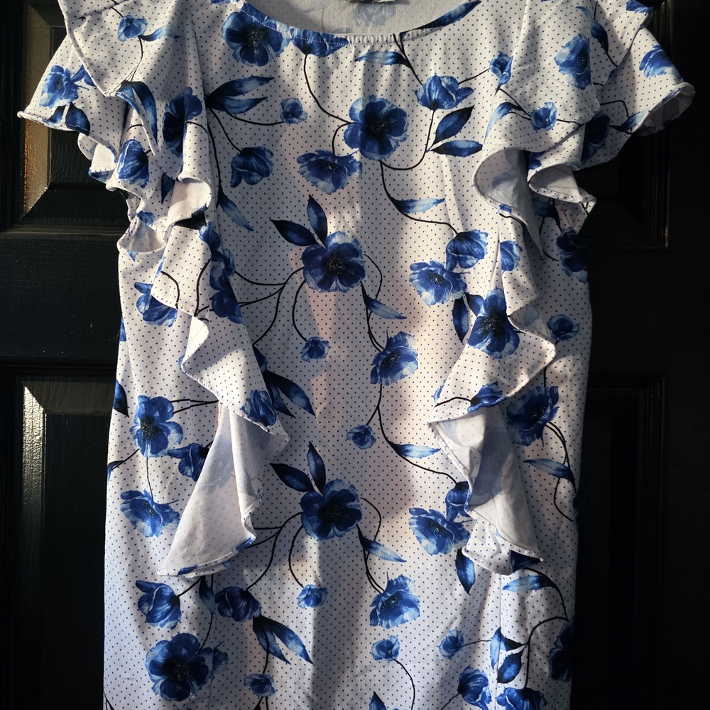 Suzy Shier Blue Floral Blouse